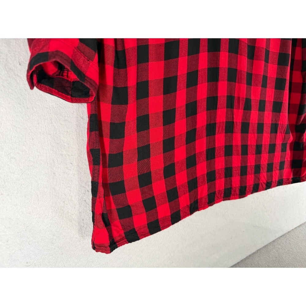 Old Navy Shirt Dress Womens‎ M Red Black Buffalo Check Dark Academia Cottagecore - Picture 2 of 13